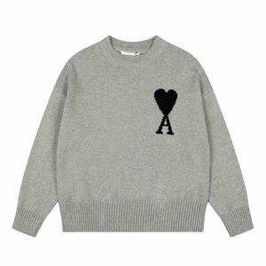 Ami Gray Crewneck Sweater with Black Heart Motif